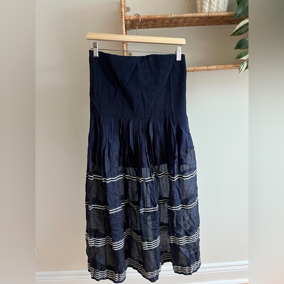 Mario Serrani A-Line Skirt fisherman marine navy pleated skirt size m vintage - Picture 5 of 5